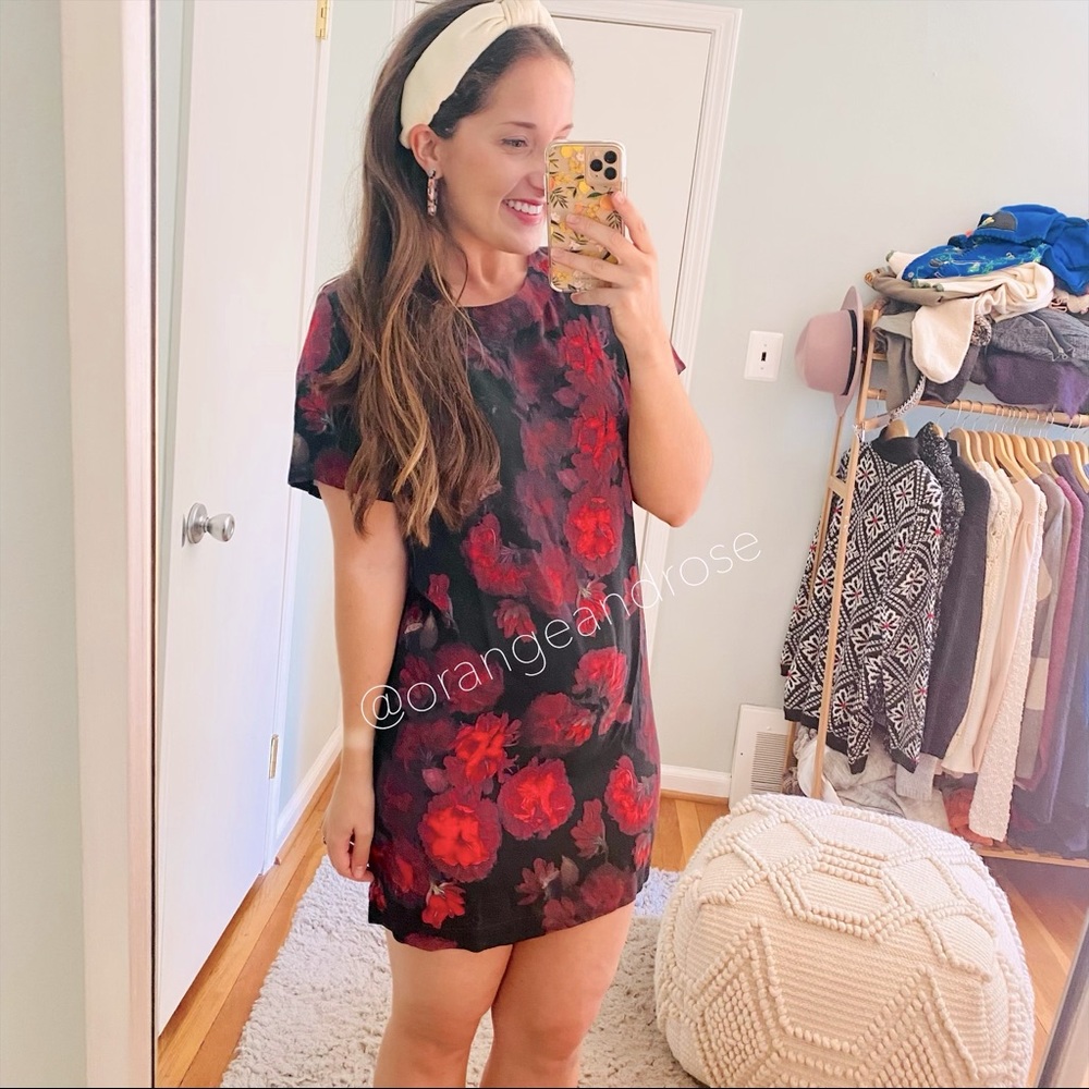 ZIMMERMANN Red Black Floral Mini Shift Dress 0